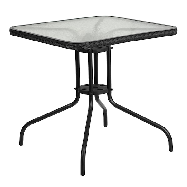 Flash Furniture Square Glass Table, Blk Rattan Edging, Sqr, 28", 28 W, 28 L, 28 H, Clear - TLH-073R-BK-GG