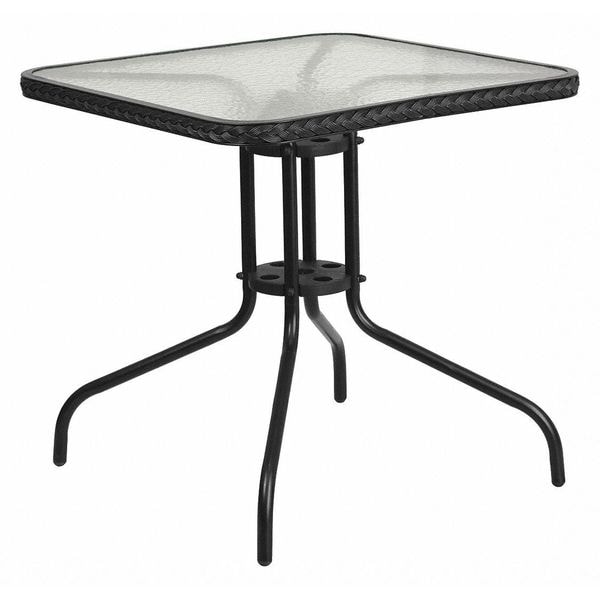 Flash Furniture Square Glass Table, Blk Rattan Edging, Sqr, 28", 28 W, 28 L, 28 H, Clear - TLH-073R-BK-GG