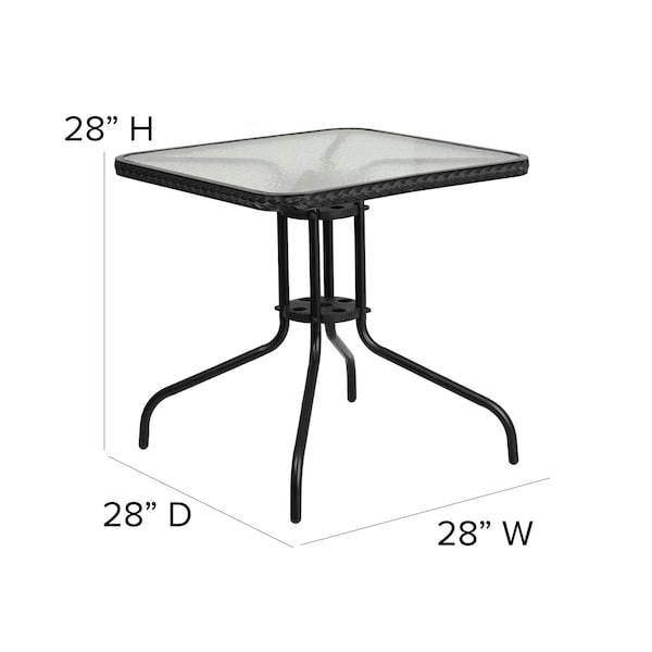 Flash Furniture Square Glass Table, Blk Rattan Edging, Sqr, 28", 28 W, 28 L, 28 H, Clear - TLH-073R-BK-GG