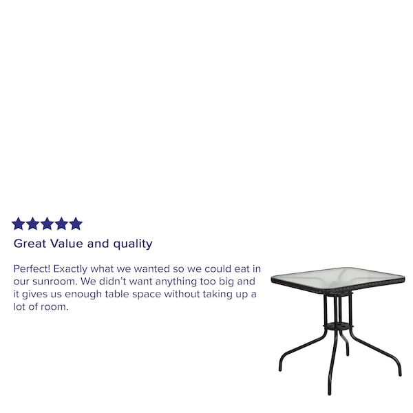 Flash Furniture Square Glass Table, Blk Rattan Edging, Sqr, 28", 28 W, 28 L, 28 H, Clear - TLH-073R-BK-GG
