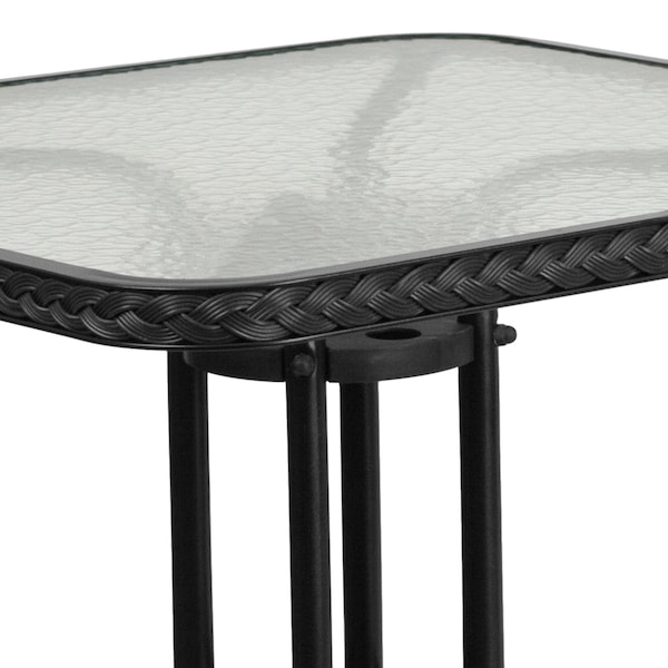 Flash Furniture Square Glass Table, Blk Rattan Edging, Sqr, 28", 28 W, 28 L, 28 H, Clear - TLH-073R-BK-GG