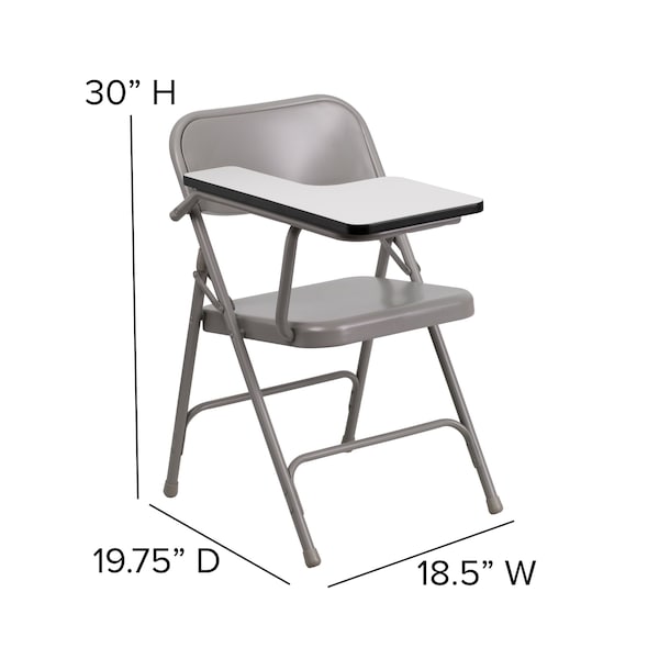 Flash Furniture Round Metal Tablet Arm Chair, Right Hand, Beige, 18.5" W, 19.75" L, 30" H, Laminate, Grey - HF-309AST-RT-GG