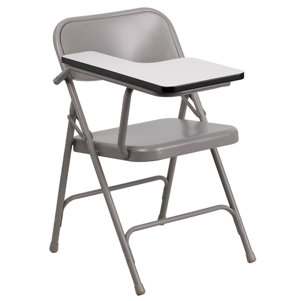 Flash Furniture Round Metal Tablet Arm Chair, Right Hand, Beige, 18.5" W, 19.75" L, 30" H, Laminate, Grey - HF-309AST-RT-GG
