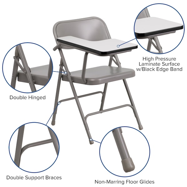 Flash Furniture Round Metal Tablet Arm Chair, Right Hand, Beige, 18.5" W, 19.75" L, 30" H, Laminate, Grey - HF-309AST-RT-GG