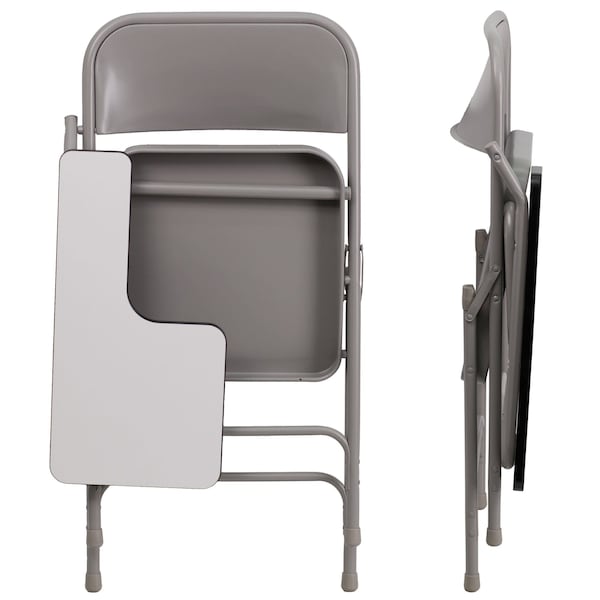 Flash Furniture Round Metal Tablet Arm Chair, Right Hand, Beige, 18.5" W, 19.75" L, 30" H, Laminate, Grey - HF-309AST-RT-GG