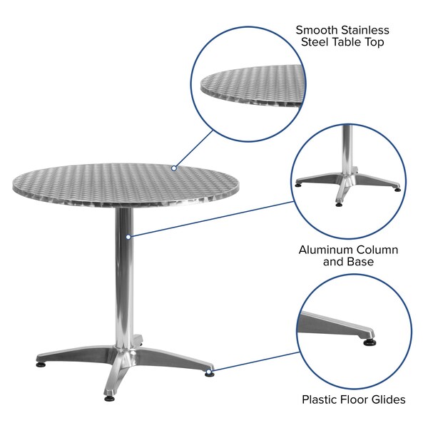 Flash Furniture Round Table, Round, Aluminum, 31.5", Aluminum, Plastic, Stainless Steel, Grey - TLH-052-3-GG
