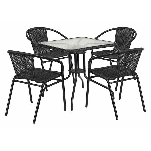 Flash Furniture Square Table Set, 28 W, 28 L, 28 H, Aluminum, Glass, Metal, Plastic, Rattan, Clear - TLH-073SQ-037BK4-GG