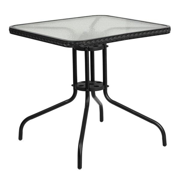 Flash Furniture Square Table Set, 28 W, 28 L, 28 H, Aluminum, Glass, Metal, Plastic, Rattan, Clear - TLH-073SQ-037BK4-GG
