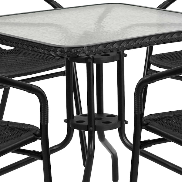Flash Furniture Square Table Set, 28 W, 28 L, 28 H, Aluminum, Glass, Metal, Plastic, Rattan, Clear - TLH-073SQ-037BK4-GG