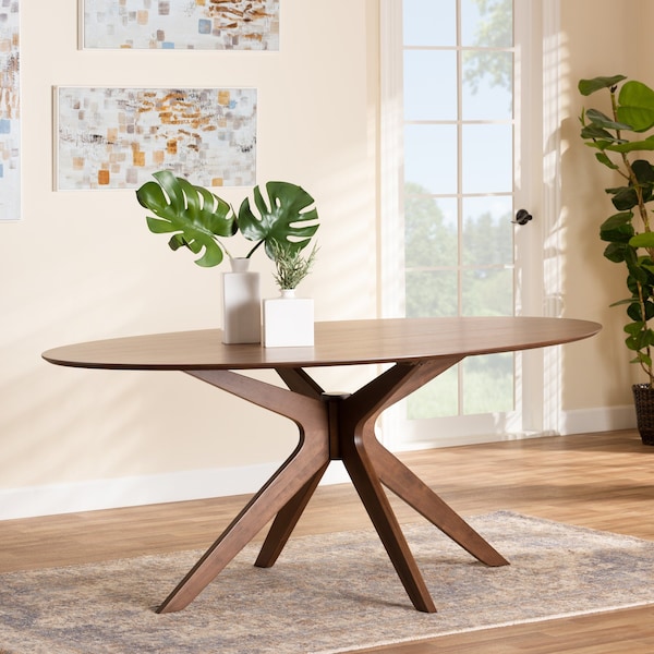 Baxton Studio Monte Mid-Century Modern Walnut Brown Finished Wood 71-Inch Oval Dining Table - 180-11187-ZORO