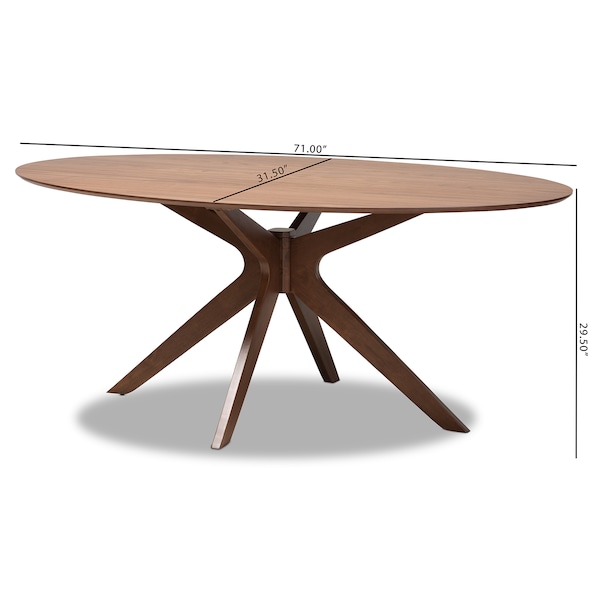 Baxton Studio Monte Mid-Century Modern Walnut Brown Finished Wood 71-Inch Oval Dining Table - 180-11187-ZORO