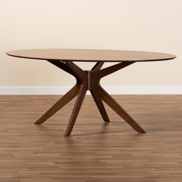 Baxton Studio Monte Mid-Century Modern Walnut Brown Finished Wood 71-Inch Oval Dining Table - 180-11187-ZORO
