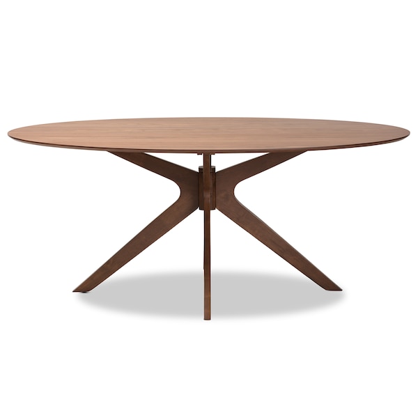 Baxton Studio Monte Mid-Century Modern Walnut Brown Finished Wood 71-Inch Oval Dining Table - 180-11187-ZORO