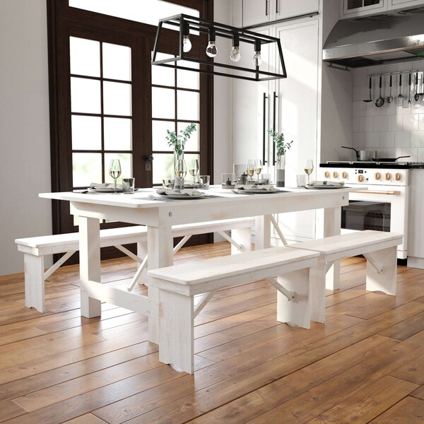 Flash Furniture Rectangle 40.25 W, 84 L, 30 H, Pine Wood, Steel, Wood Grain - XA-F-84X40-WH-GG