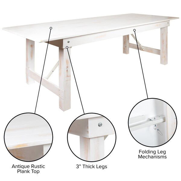 Flash Furniture Rectangle 40.25 W, 84 L, 30 H, Pine Wood, Steel, Wood Grain - XA-F-84X40-WH-GG