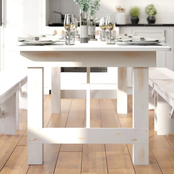 Flash Furniture Rectangle 40.25 W, 84 L, 30 H, Pine Wood, Steel, Wood Grain - XA-F-84X40-WH-GG