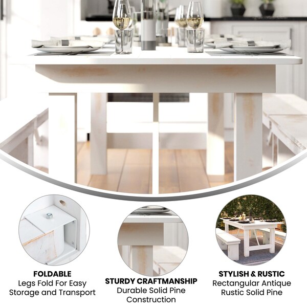 Flash Furniture Rectangle 40.25 W, 84 L, 30 H, Pine Wood, Steel, Wood Grain - XA-F-84X40-WH-GG