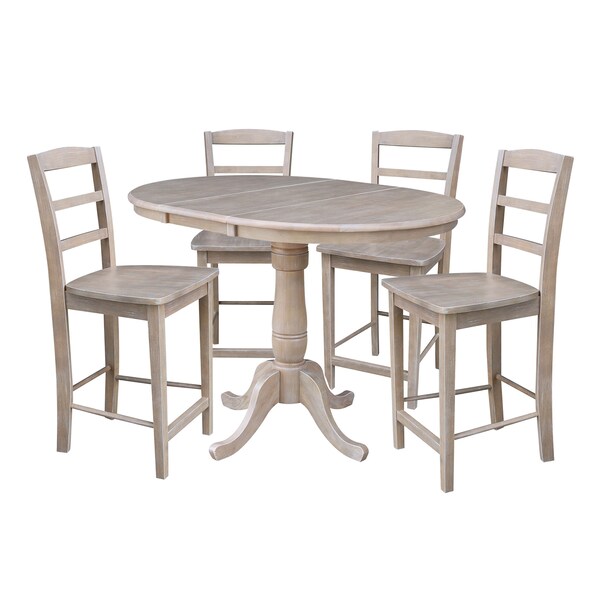 International Concepts Round 36 in Rd Extend Dining Table, 4 Counter Ht Stools, Gray Taupe, 36 in W, 48 in L, 35 in H, Wood - K09-36RXT-S402-4