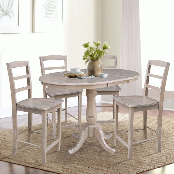 International Concepts Round 36 in Rd Extend Dining Table, 4 Counter Ht Stools, Gray Taupe, 36 in W, 48 in L, 35 in H, Wood - K09-36RXT-S402-4