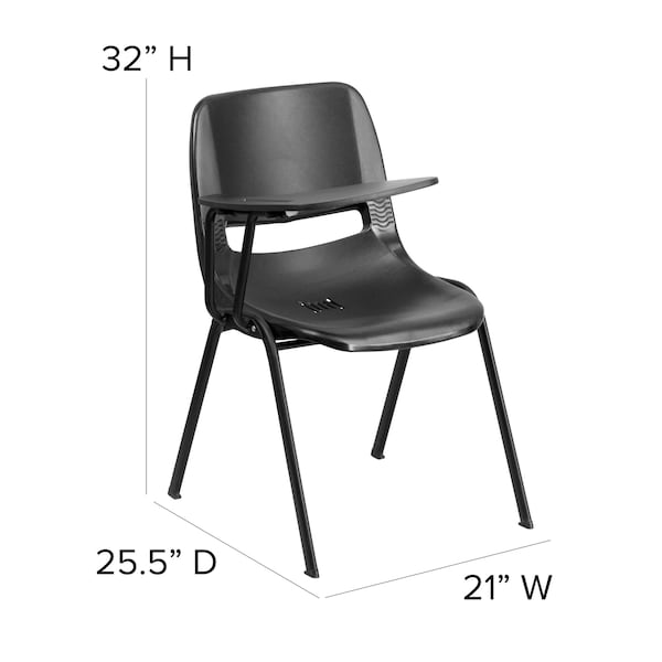 Flash Furniture Tablet Arm Chair, Right Hand Flip-Up, Blk, 21" W, 25.5" L, 32" H, Black - RUT-EO1-BK-RTAB-GG