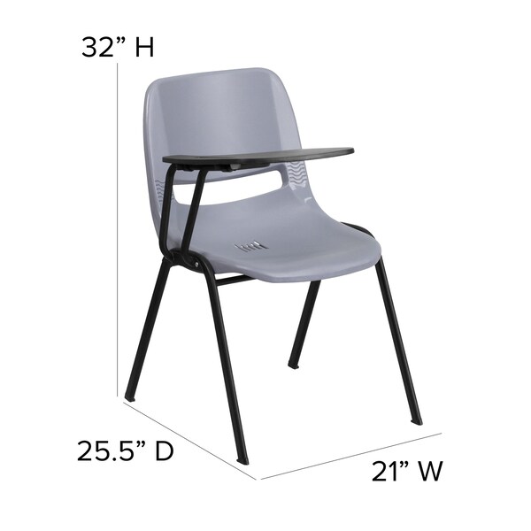 Flash Furniture Tablet Arm Chair, Right Hand Flip-Up, Gray, 21" W, 25.5" L, 32" H, Gray - RUT-EO1-GY-RTAB-GG