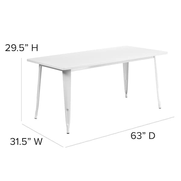 Flash Furniture Rectangle White Metal Table, 31-1/2"X63", 31.5" W, 63" L, 29.5" H, Metal, White - ET-CT005-WH-GG