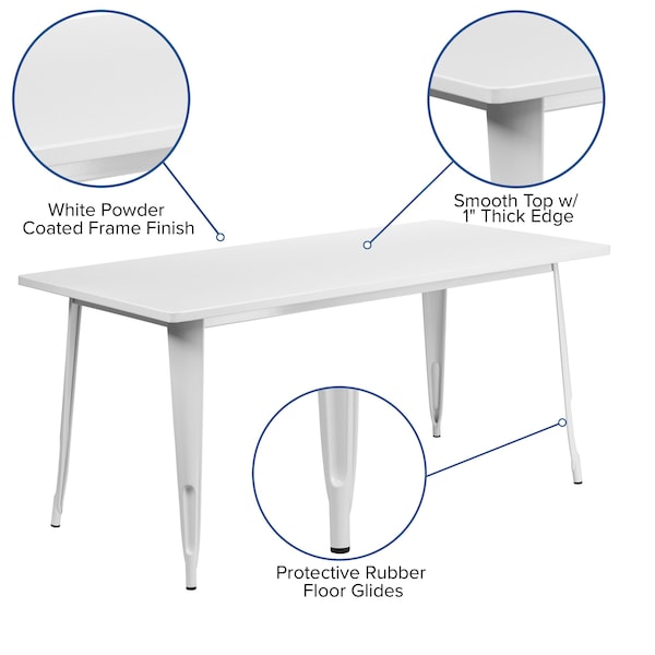 Flash Furniture Rectangle White Metal Table, 31-1/2"X63", 31.5" W, 63" L, 29.5" H, Metal, White - ET-CT005-WH-GG