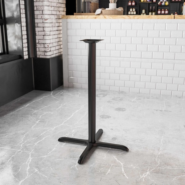 Flash Furniture Restaurant Table X-Base with 3" Dia. Bar, 30" W, 30" L, 42" H, Cast Iron, Iron, Black - XU-T3030-BAR-GG