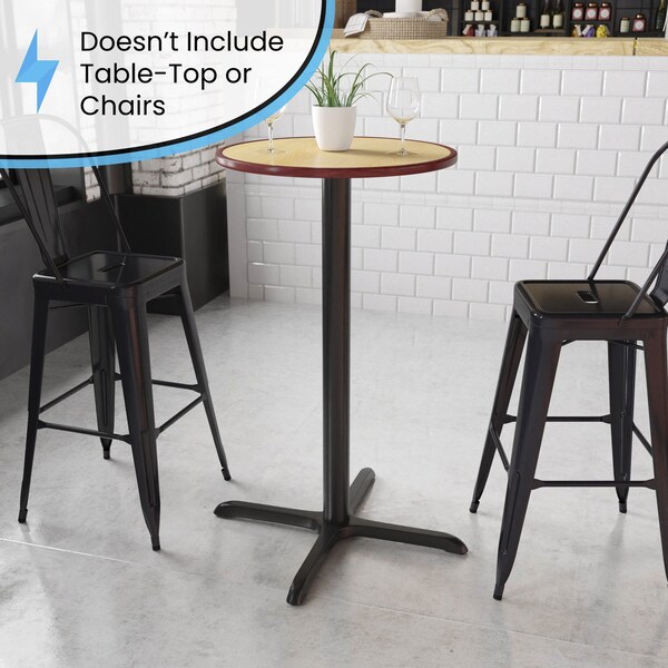 Flash Furniture Restaurant Table X-Base with 3" Dia. Bar, 30" W, 30" L, 42" H, Cast Iron, Iron, Black - XU-T3030-BAR-GG