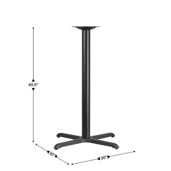 Flash Furniture Restaurant Table X-Base with 3" Dia. Bar, 30" W, 30" L, 42" H, Cast Iron, Iron, Black - XU-T3030-BAR-GG