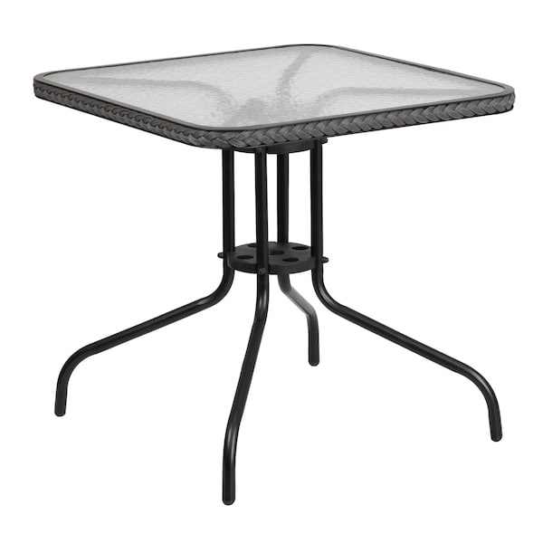 Flash Furniture Square Metal Table, Sqr w/Rattan Chairs, Gray, 28", 28 W, 28 L, 28 H, Clear - TLH-073SQ-037GY4-GG