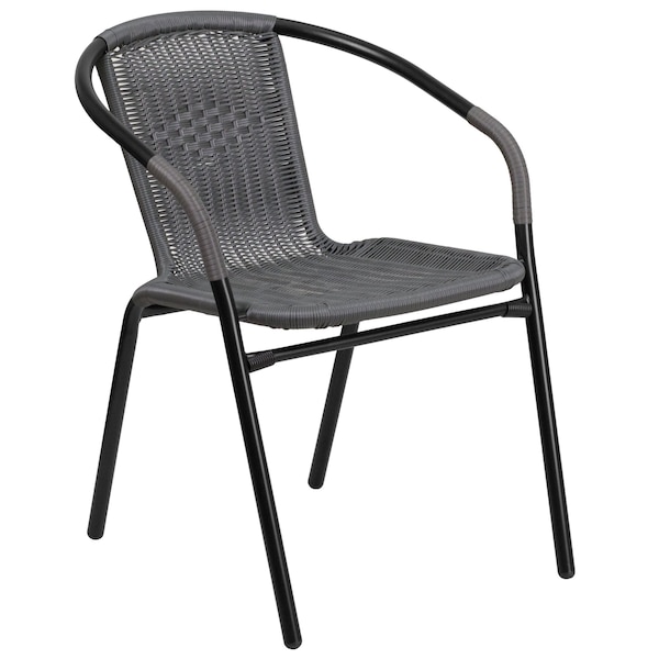 Flash Furniture Square Metal Table, Sqr w/Rattan Chairs, Gray, 28", 28 W, 28 L, 28 H, Clear - TLH-073SQ-037GY4-GG
