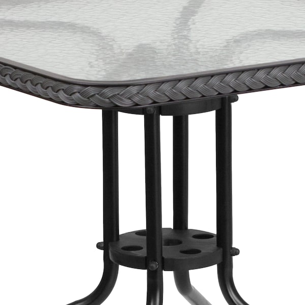Flash Furniture Square Metal Table, Sqr w/Rattan Chairs, Gray, 28", 28 W, 28 L, 28 H, Clear - TLH-073SQ-037GY4-GG