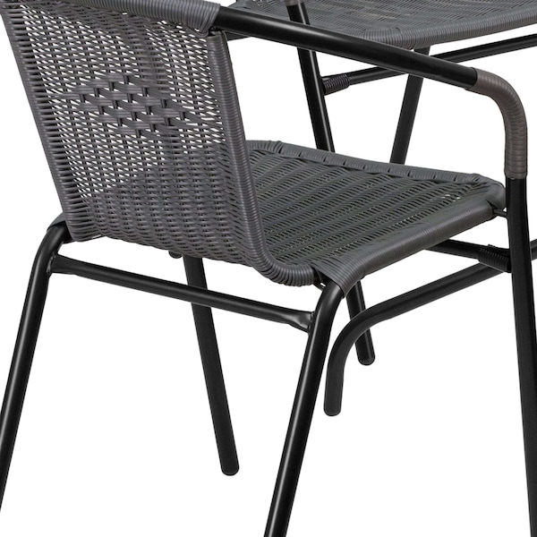 Flash Furniture Square Metal Table, Sqr w/Rattan Chairs, Gray, 28", 28 W, 28 L, 28 H, Clear - TLH-073SQ-037GY4-GG