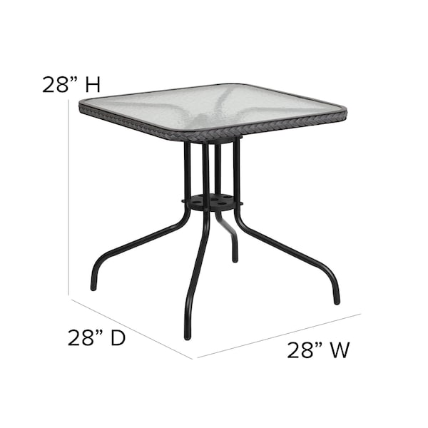 Flash Furniture Square Metal Table, Sqr w/Rattan Chairs, Gray, 28", 28 W, 28 L, 28 H, Clear - TLH-073SQ-037GY4-GG