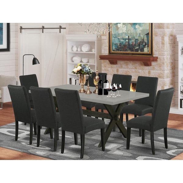 East West Furniture 9 Piece X-Style Kitchen Table Set - Linen White - X697DR124-9