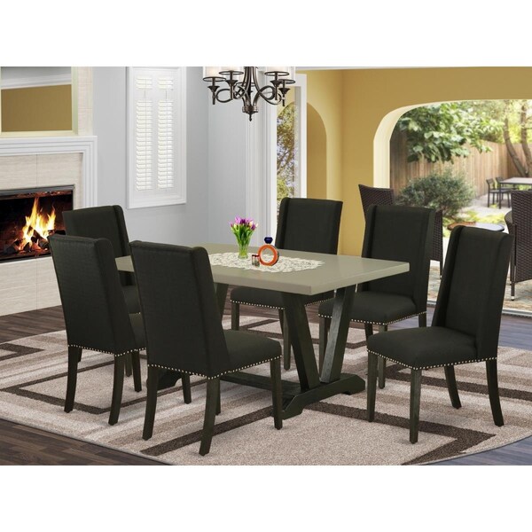 East West Furniture 7 Piece V-Style Dining Room Table Set - Black - V696FL624-7
