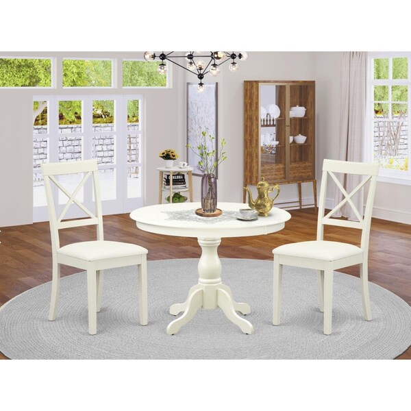 East West Furniture 3 Piece Hartland Dining Room Set - Linen White - HBBO3-LWH-C