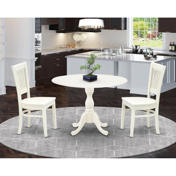 East West Furniture 3 Piece Dublin Dining Room Table Set - Linen White - DMVA3-LWH-W