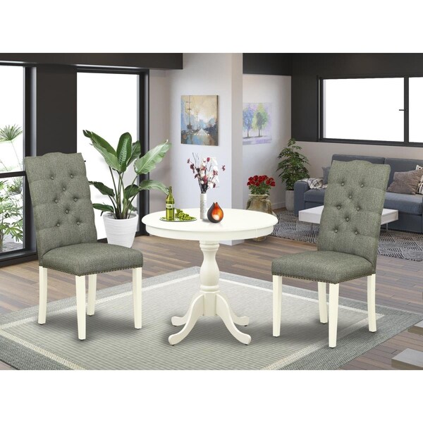 East West Furniture 3 Piece Antique Dining Set - Linen White - AMEL3-LWH-07
