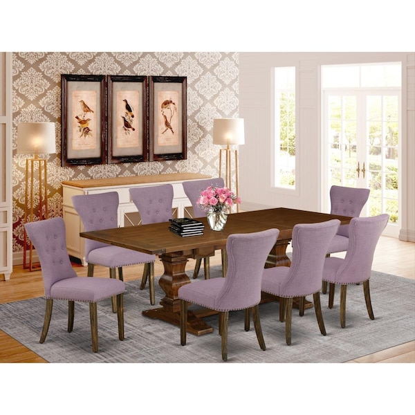 East West Furniture 9 Piece Lassale Dining Set - Antique Walnut - LAGA9-87-40