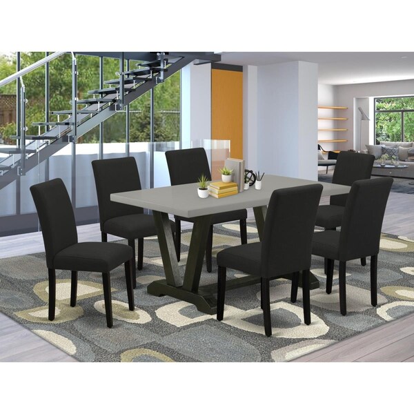 East West Furniture 7 Piece V-Style Kitchen Table Set - Black - V696AB624-7