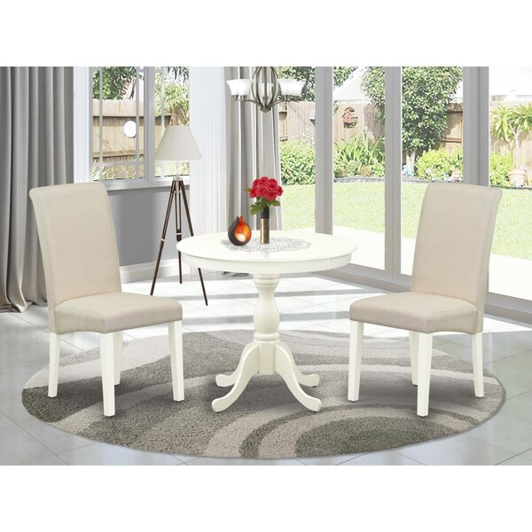 East West Furniture 3 Piece Antique Dining Room Set - Linen White - AMBA3-LWH-01
