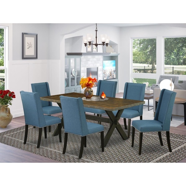 East West Furniture 7 Piece X-Style Beautiful Dinette Set - Wire Brushed Black - X677FL121-7