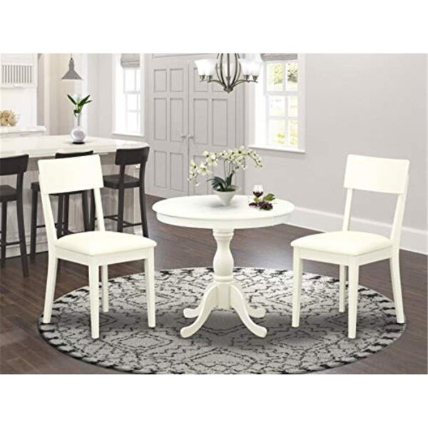 East West Furniture 3 Piece Antique Wooden Dining Table Set - Linen White - AMAD3-LWH-LC