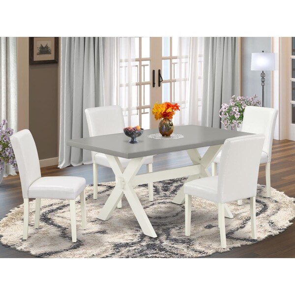 East West Furniture 5 Piece X-Style Fashionable Modern Dining Table Set - Linen White - X096AB264-5