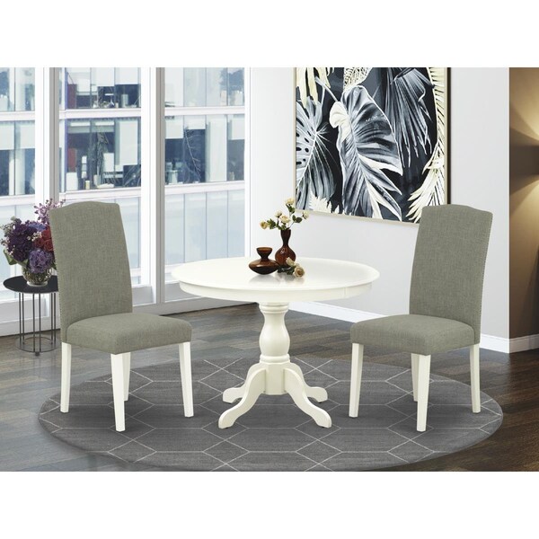 East West Furniture 3 Piece Hartland Dining Room Table Set - Linen White - HBEN3-LWH-06