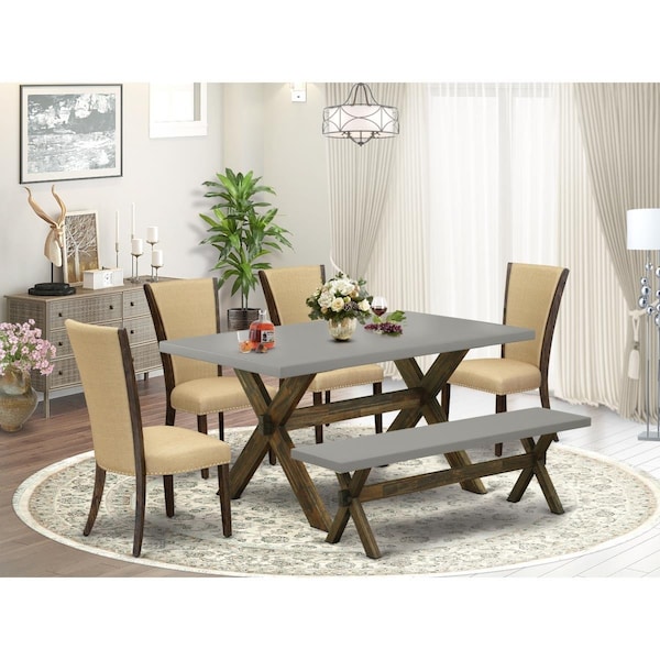 East West Furniture 6 Piece X-Style Dining Room Set - Distressed Jacobean - X797VE703-6