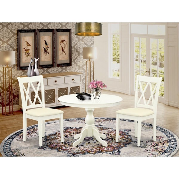 East West Furniture 3 Piece Hartland Dining Table Set - Linen White - HBCL3-LWH-C