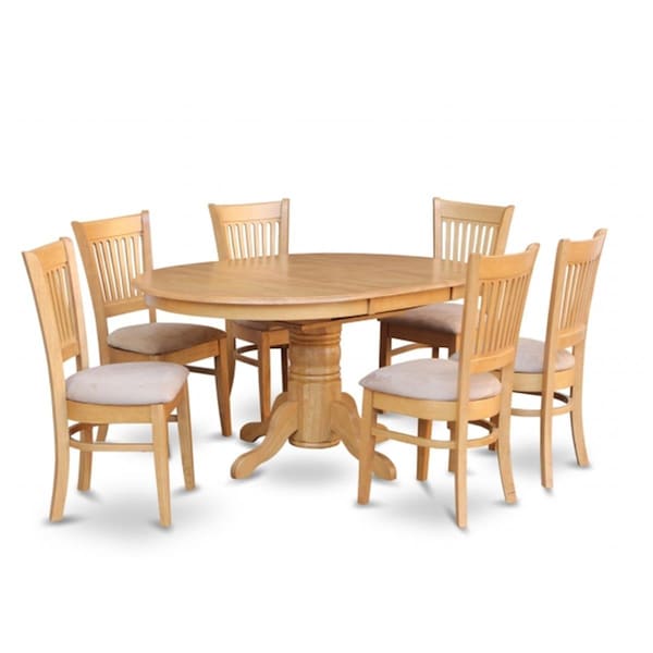 East West Furniture 7 Piece Dining Set-Dining Table With Leaf and 6 Dinette Chairs - AVVA7-OAK-C